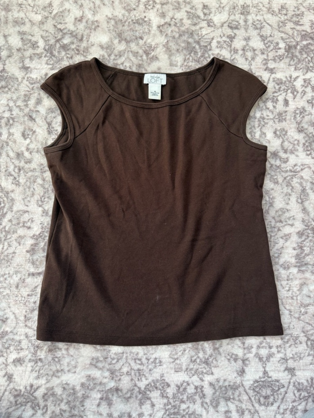 LOFT Brown Cap Sleeve Top Women’s Medium 100% Cotton Baby Tee
